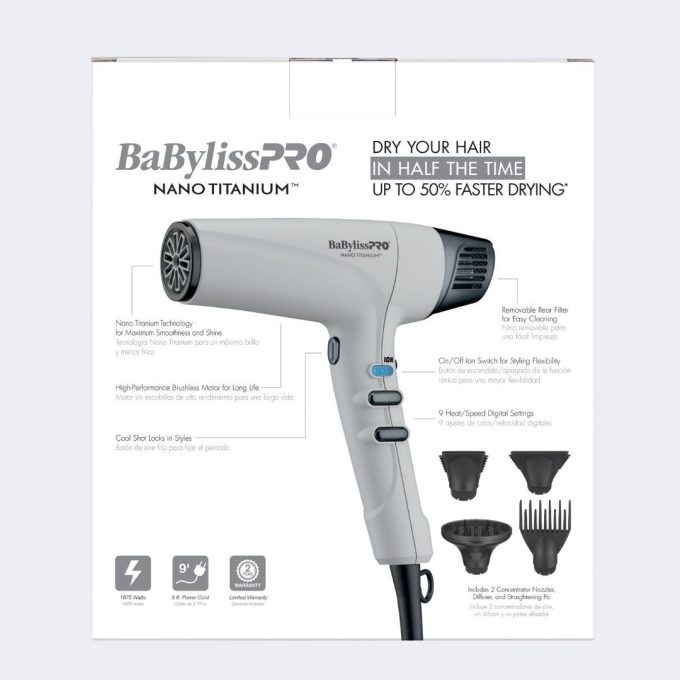 BaBylissPRO® Limited Edition Nano Titanium Grey Collection High Speed Dual-Ionic Dryer
