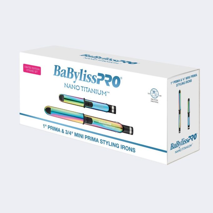 BaBylissPRO® Nano Titanium™ Limited Edition Iridescent 1"& ¾ " Prima Stainless Steel Styling Iron Gift Set