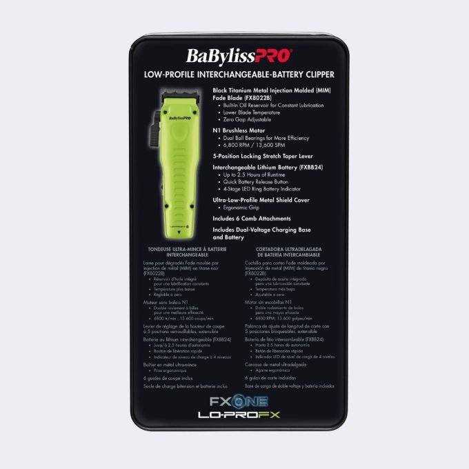 BaBylissPRO® FXONE™ Lo-ProFX Limited Edition Neon Yellow Clipper (Kit Includes Charging Base & Battery)