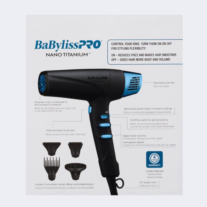 BaBylissPRO® Nano Titanium™ Limited Edition Black & Blue Professional High-Speed Dual Ionic Dryer