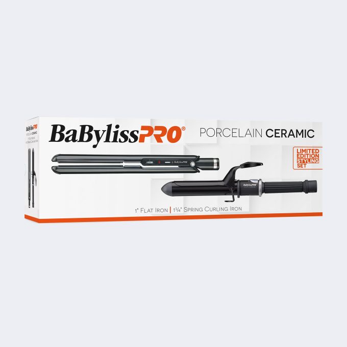 BaBylissPRO® Porcelain Ceramic 1" Straightening Iron & 1¼" Spring Curling Iron Gift Set